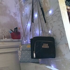 Steve Madden Black Quilted Belt Bag with Gold Logo